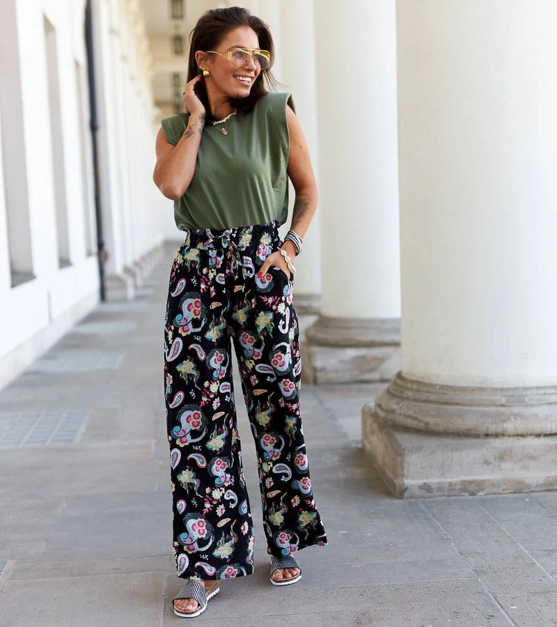 Fekete virágos Palermo széles nadrág