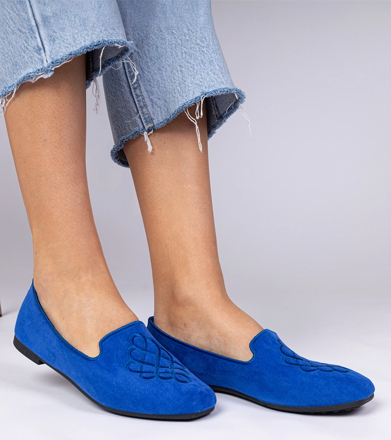 Kék női hímzett ökobársony balerina Ronna