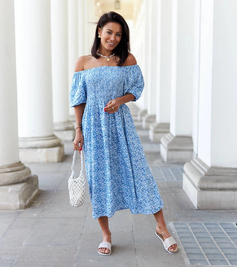 Kék midi virágos ruha Samatzai