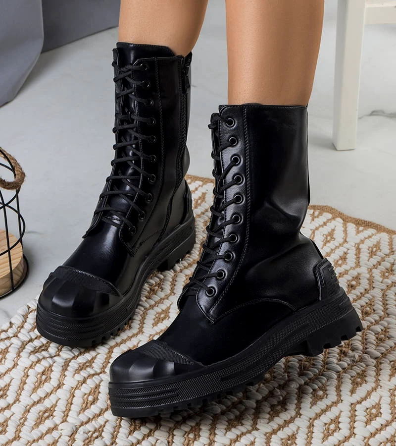 Fekete női munkás csizma Lemus