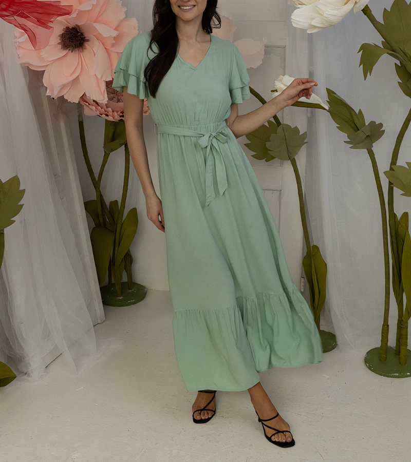 Akina rövid ujjú zöld maxi ruha