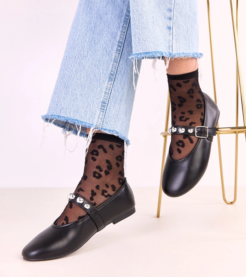 Fekete balerinák díszített csattal Faira