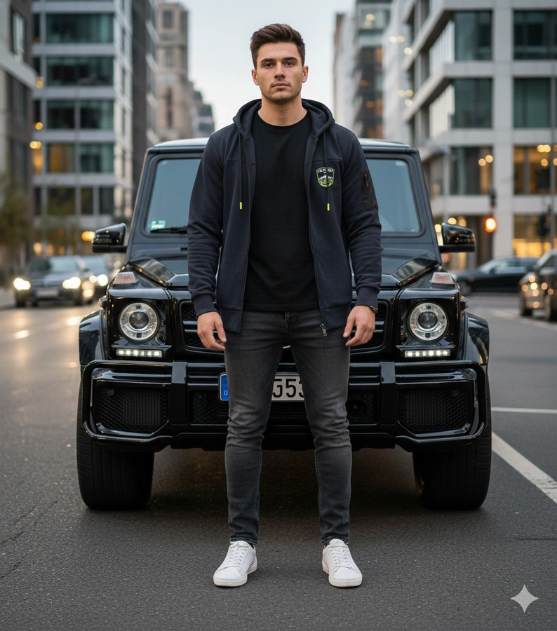 Labrosse férfi kapucnis kék pulóver