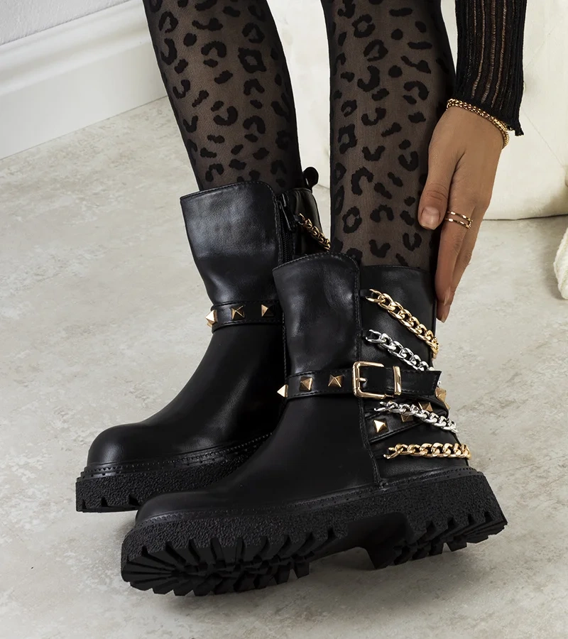 Fekete díszített bokacsizma Basalto