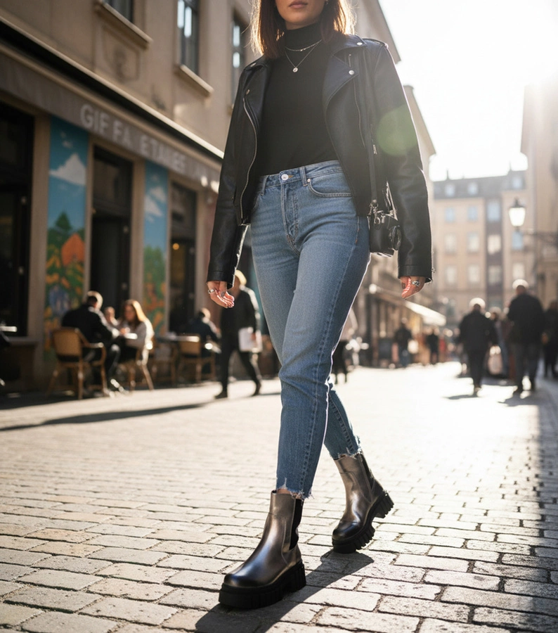 Ezüst platformbokacsizma rugalmas betéttel Denya