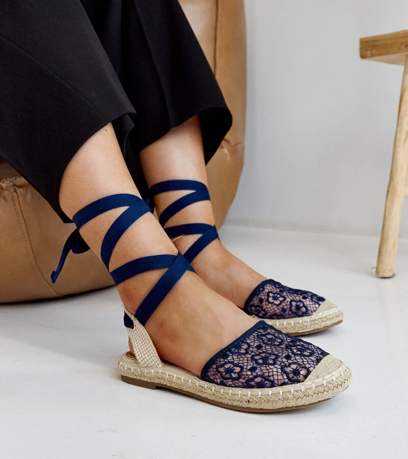 Teha márkájú gránát kék csipkés nyitott sarkú espadrillák