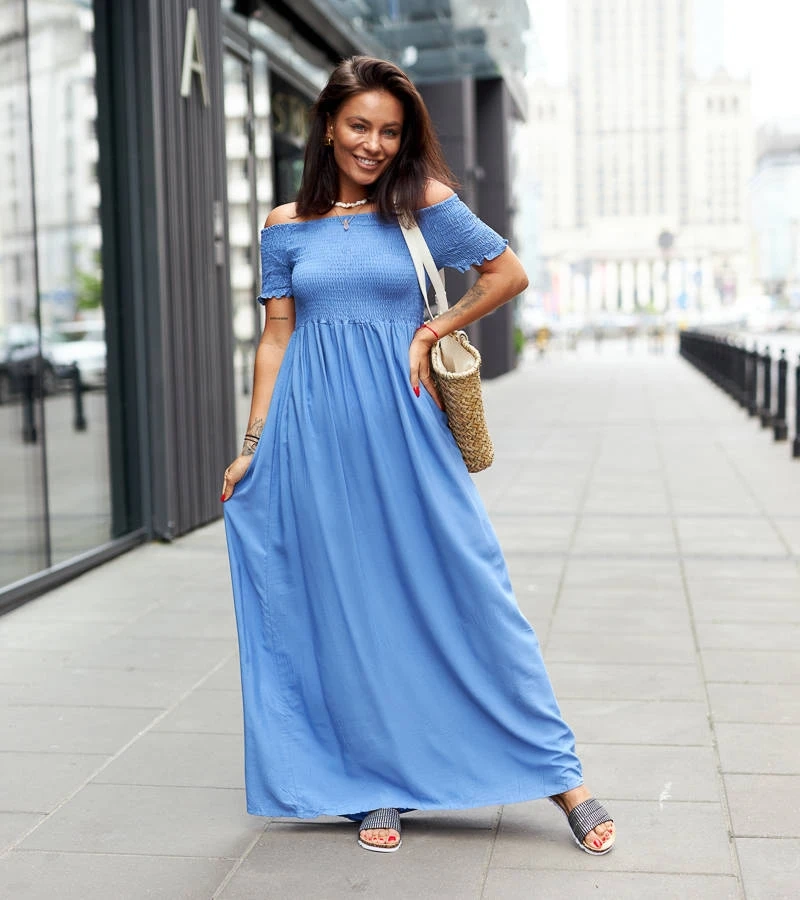 Kék ruha Trentini ráncolással