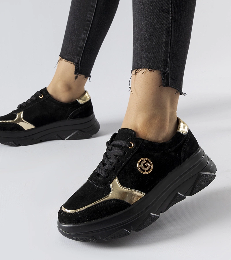 Fekete bőr sneaker cirkónia Galileo-val