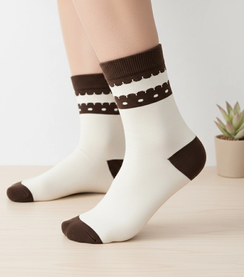 Bezs színű meleg zokni barna díszítéssel Sella