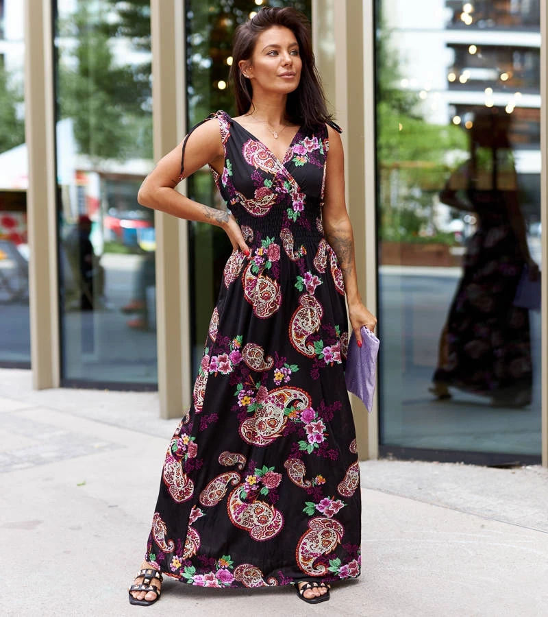 Fekete mintás maxi ruha Bagnaturo