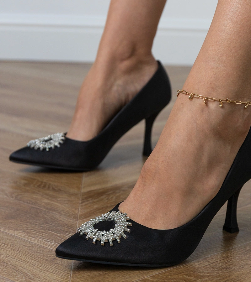 Bellira fekete szaténcipő cirkóniával