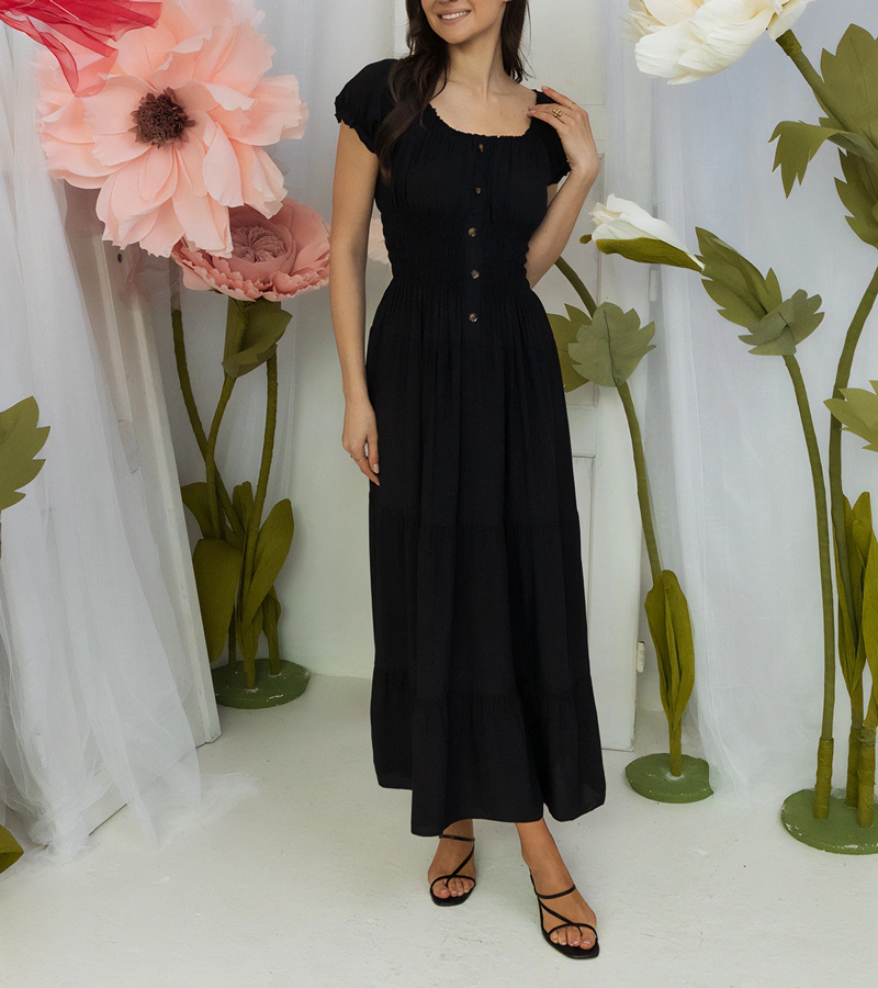 Cinaglia rövid ujjú fekete maxi ruha