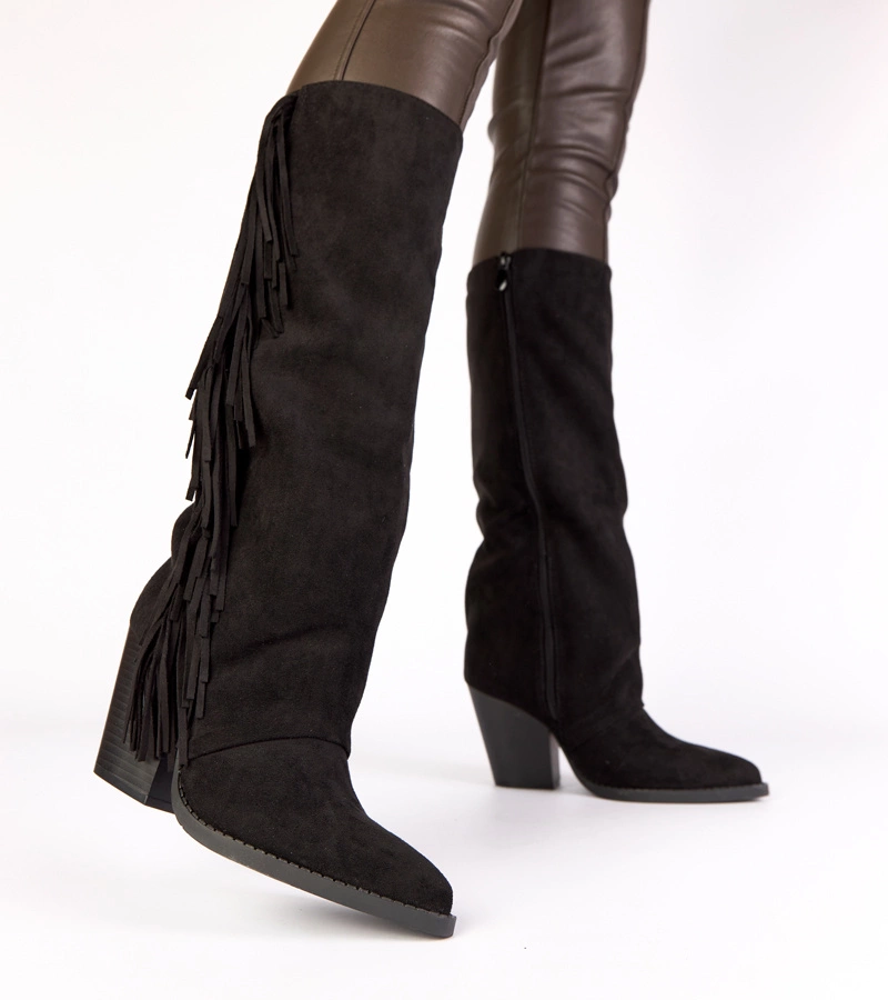 Fekete rojtos díszítésű western csizma Shia