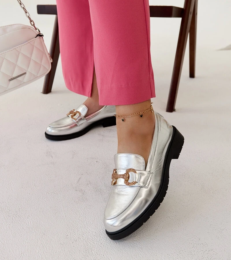 Aleyna cirkóniával díszített ezüst mokaszinok