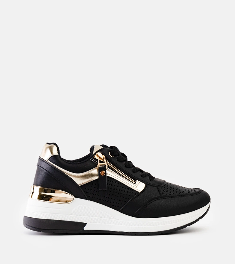 Danai fekete áttört platformos tornacipők