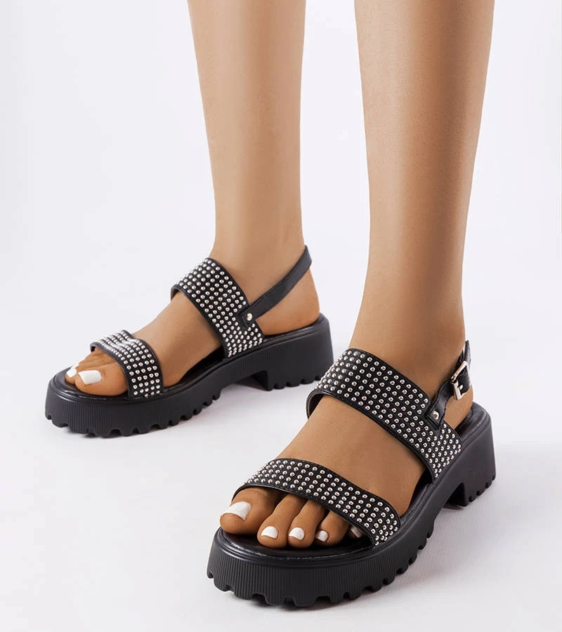 Fekete strasszal díszített szandál Biloxi