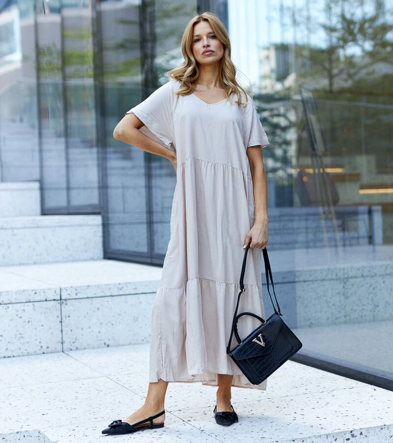 Mamelia laza szabású bézs maxi ruha