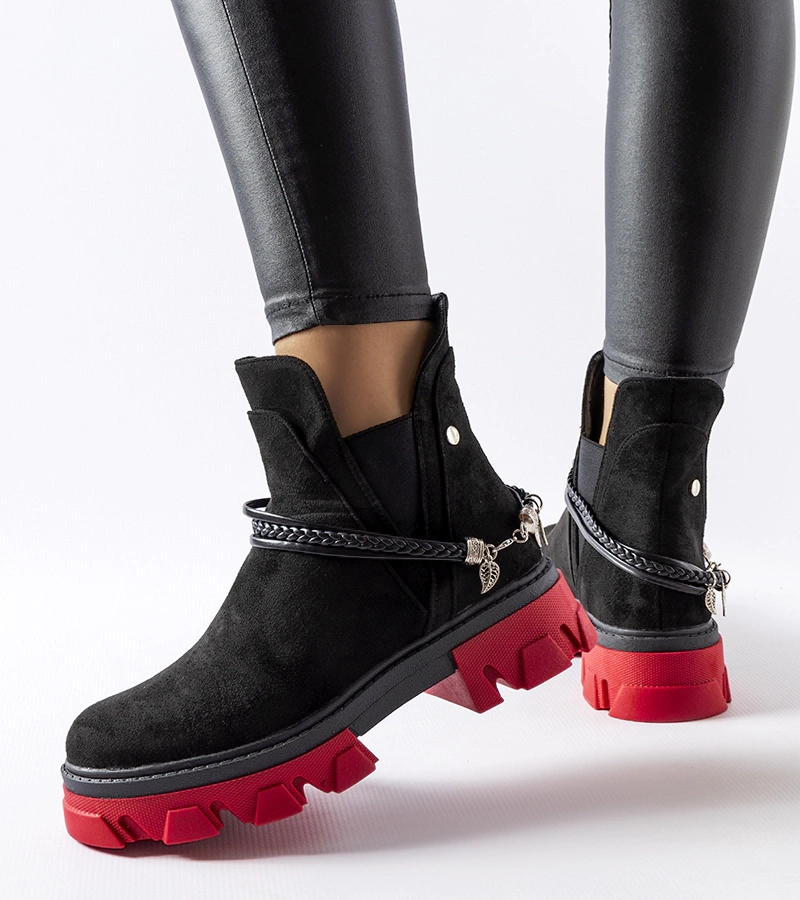 Fekete bokacsizma piros talppal díszítve Ettore