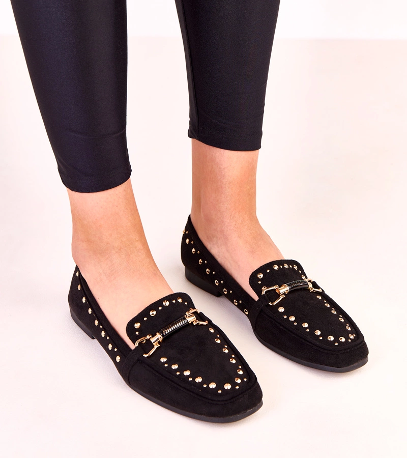 Fekete művelúr balerinák szegecsekkel Molia