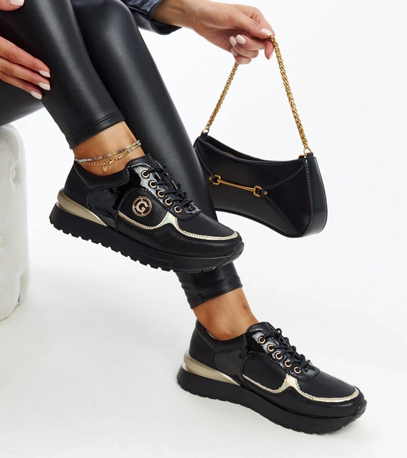 Fekete bőr Huduna platformos tornacipők