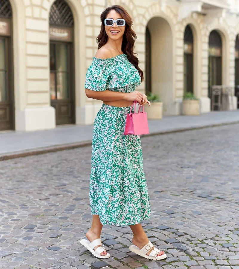 Zöld top és midi szoknya Elora készlet