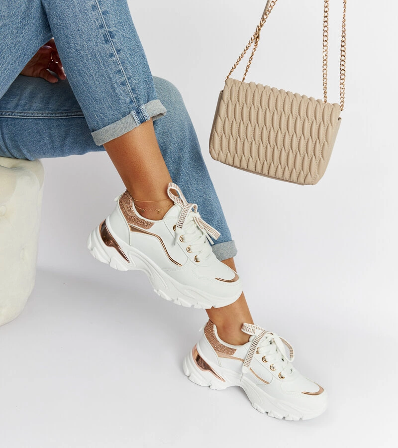 Fehér, masszív Euclid strasszköves sneakerek